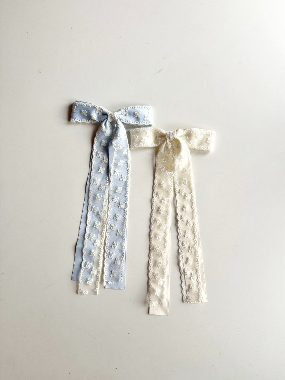 Lot of 2 SINCERELY JULES Blue Ivory Satin Ribbon Lace Hair Bow Clips